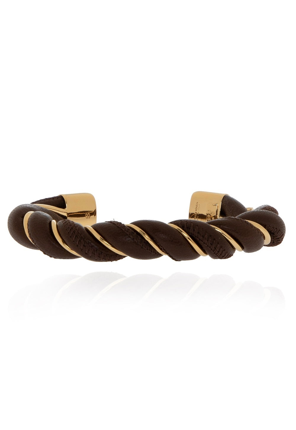 $850 BOTTEGA VENETA Leather 925 Sterling Silver Cuff Bracelet Size S Twisted