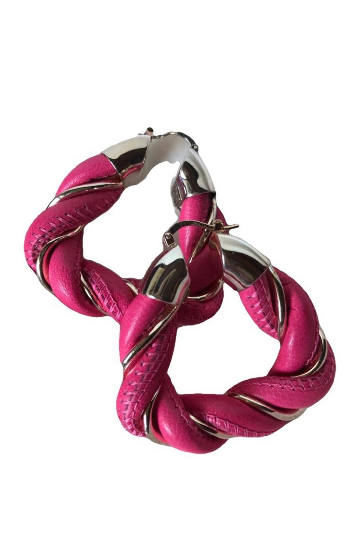 $580 BOTTEGA VENETA 925 Sterling Silver & Leather Twisted Triangle Earrings