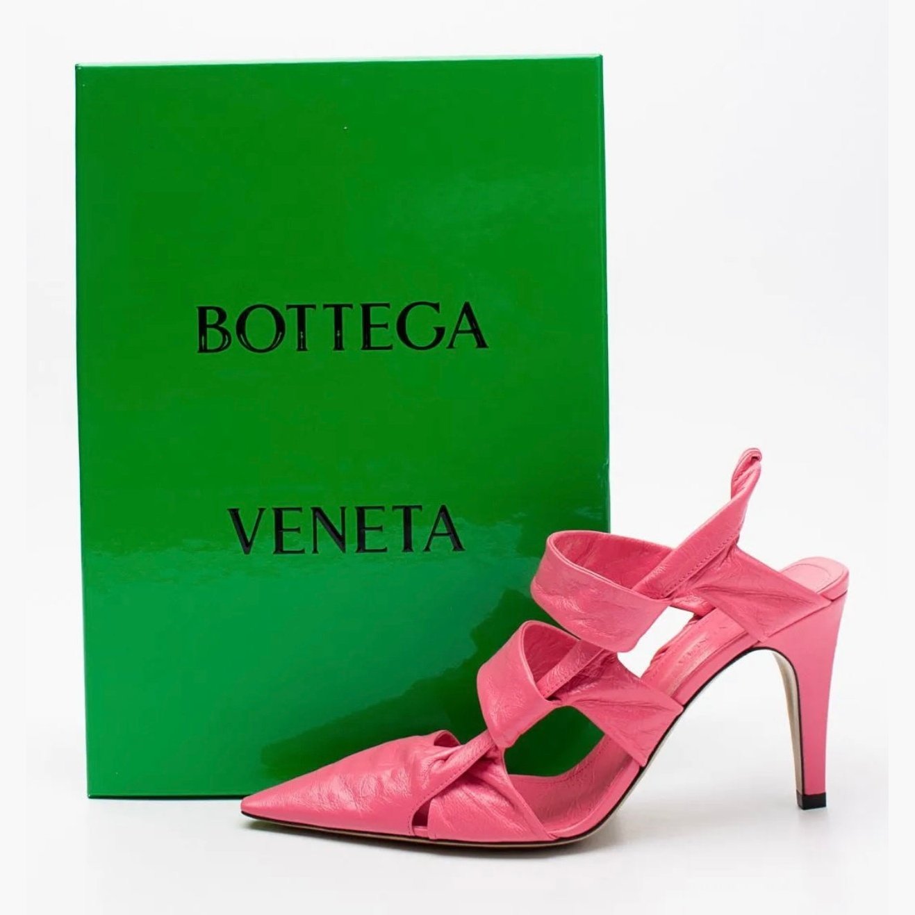 $1250 BOTTEGA VENETA Point Leather Slingback Shoes US7 EU37 UK4 Pink Crushed Made in Italy