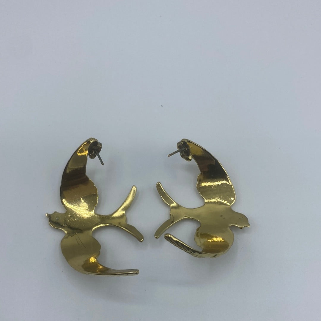 $249 Large Swallow Hoop Earrings Gold Tone Butterfly Closure. Made in Australia