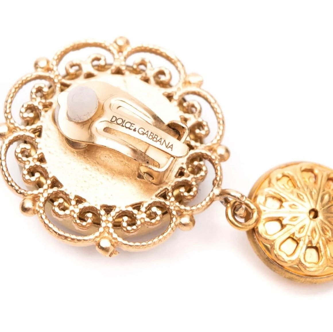 $1100 DOLCE & GABBANA Clip On Button Design Earrings Embossed Lion & Crown Made in Italy