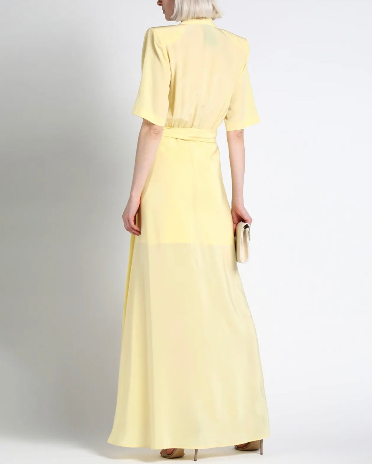 $800 FEDERICA TOSI Silk Maxi Long Dress IT40 US4 UK8 S Yellow Lined Draped