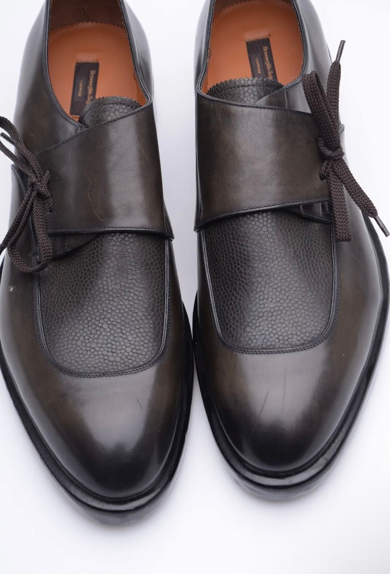Ermenegildo Zegna COUTURE Leather Slip On Shoes US12 EU45 UK11 Polished Texture Trim