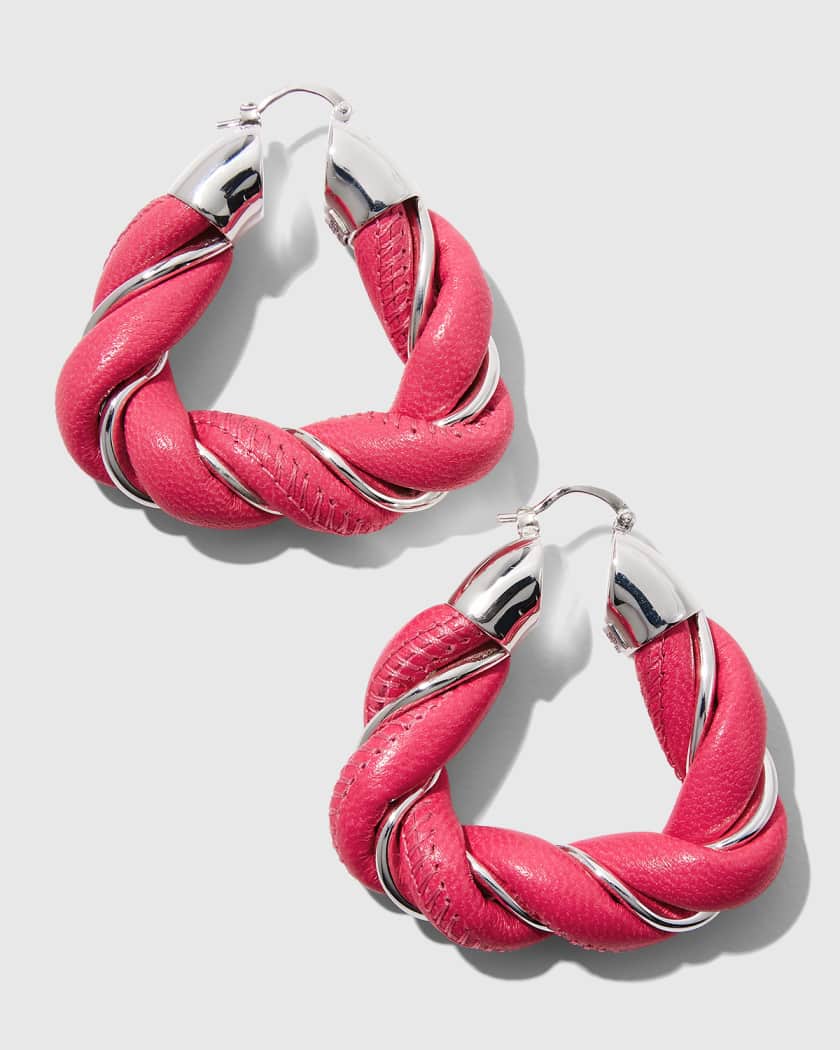 $580 BOTTEGA VENETA 925 Sterling Silver & Leather Twisted Triangle Earrings