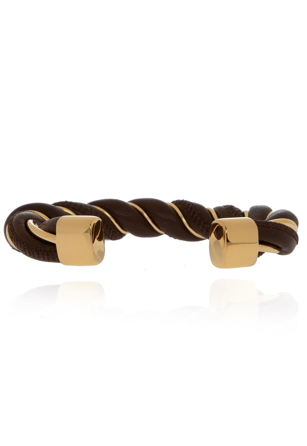$850 BOTTEGA VENETA Leather 925 Sterling Silver Cuff Bracelet Size S Twisted