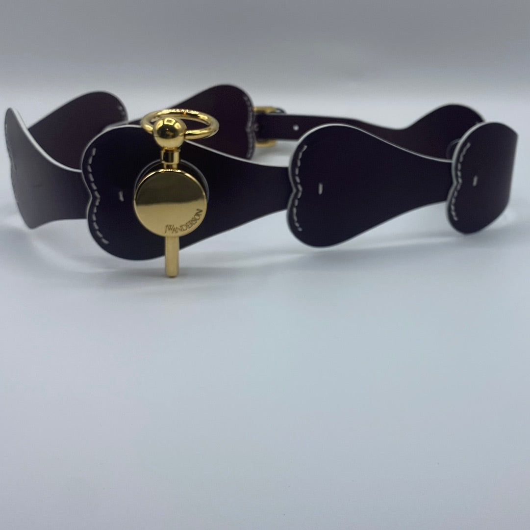$879JW Anderson Brown Leather Waist Belt Size S Patchwork Pin Detail. Made in Italy