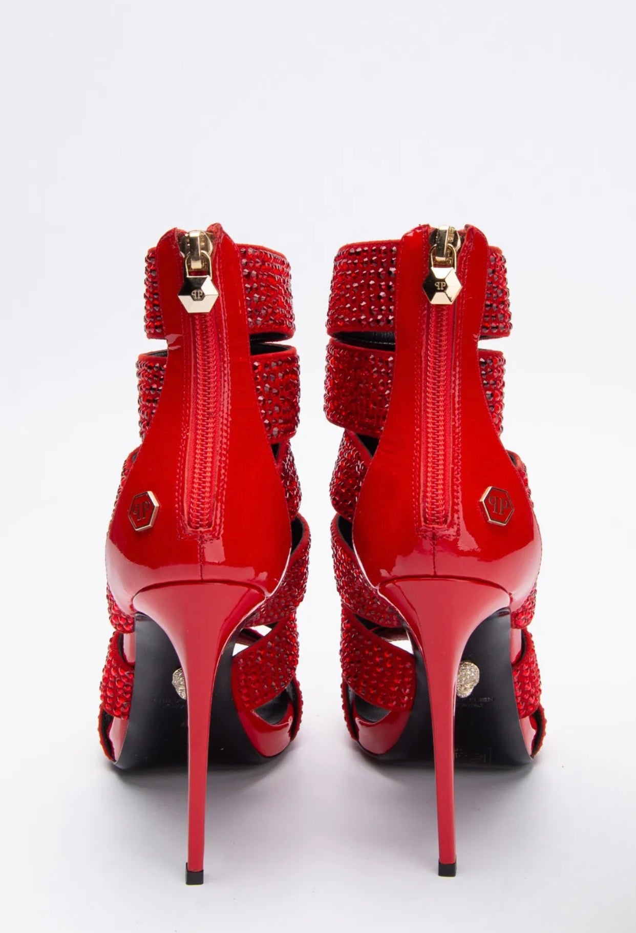 $2499 PHILIPP PLEIN Leather Strappy Sandals US5.5 EU36 UK3.5 Rhinestones