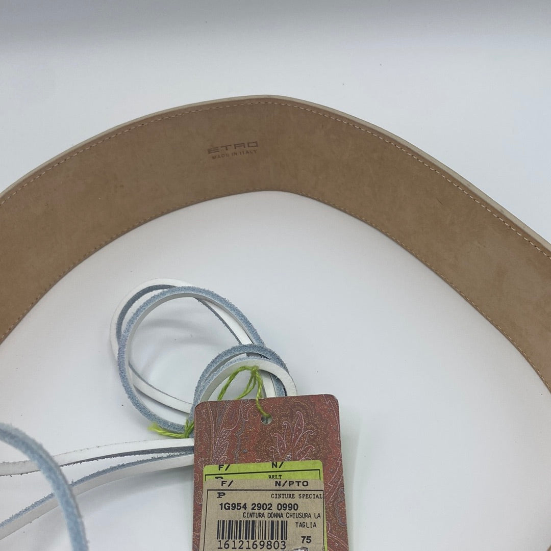 $860 ETRO Leather waist Belt, Size 75/30, Floral Pattern, lace up Front Closure.
