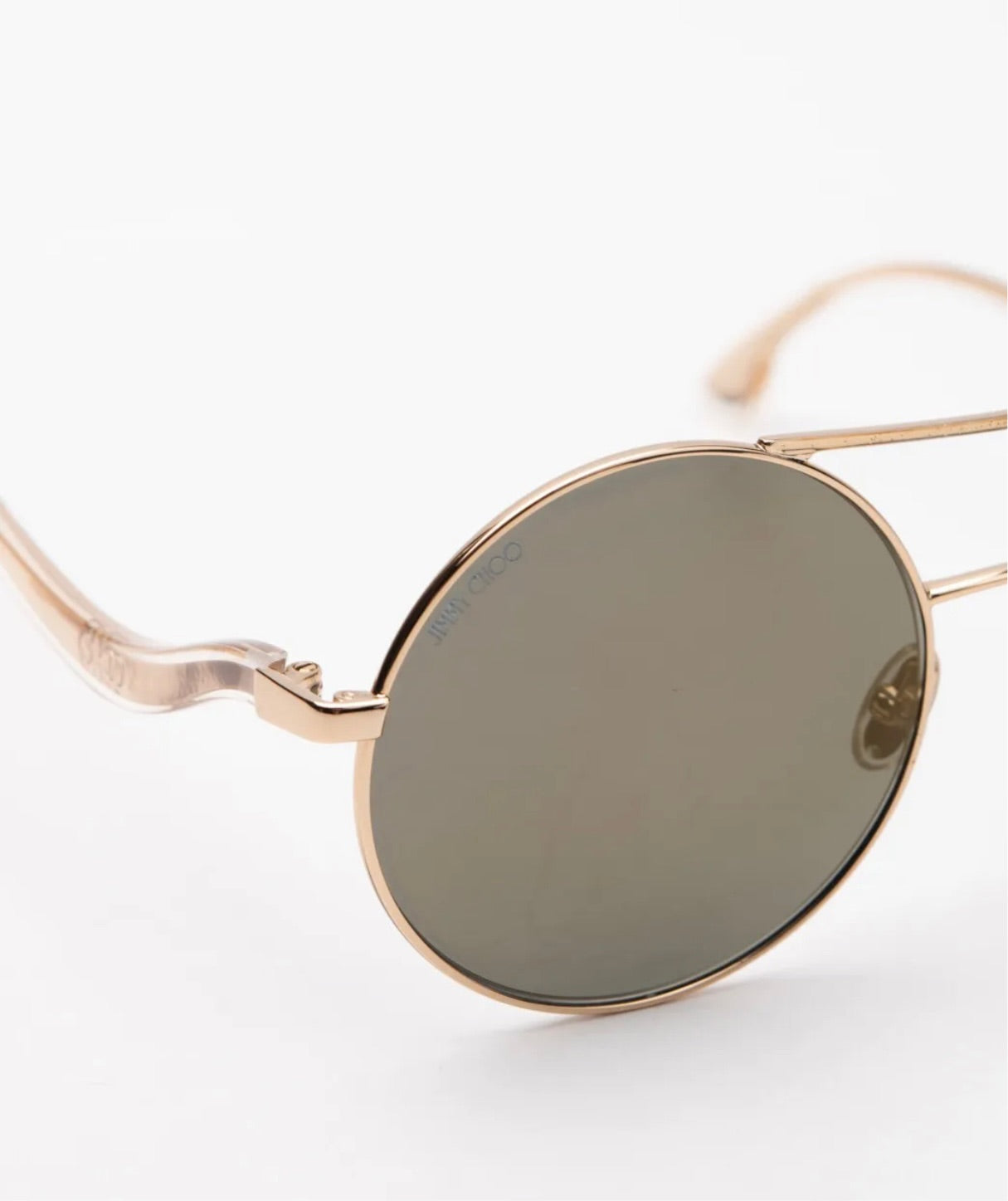 $449 JIMMY CHOO MAELLE/S Mirrored Round Pilot Sunglasses Glitter Temples
