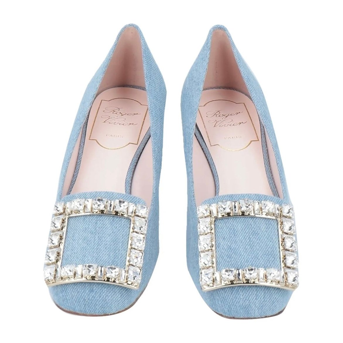 $950 ROGER VIVIER Denim Pump Shoes US5 UK2 EU35 Square Heel Made in Italy