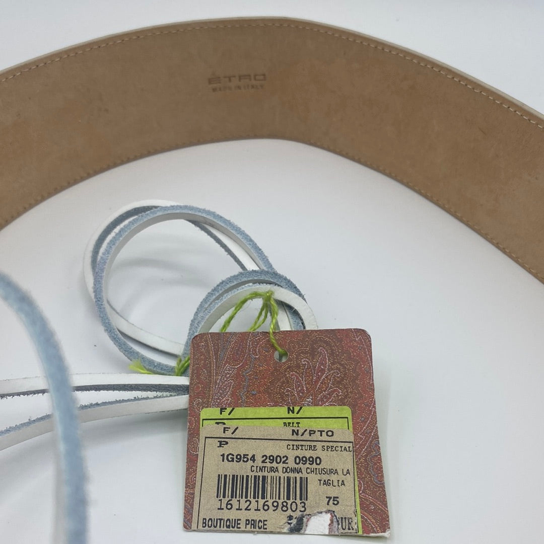 $860 ETRO Leather waist Belt, Size 75/30, Floral Pattern, lace up Front Closure.