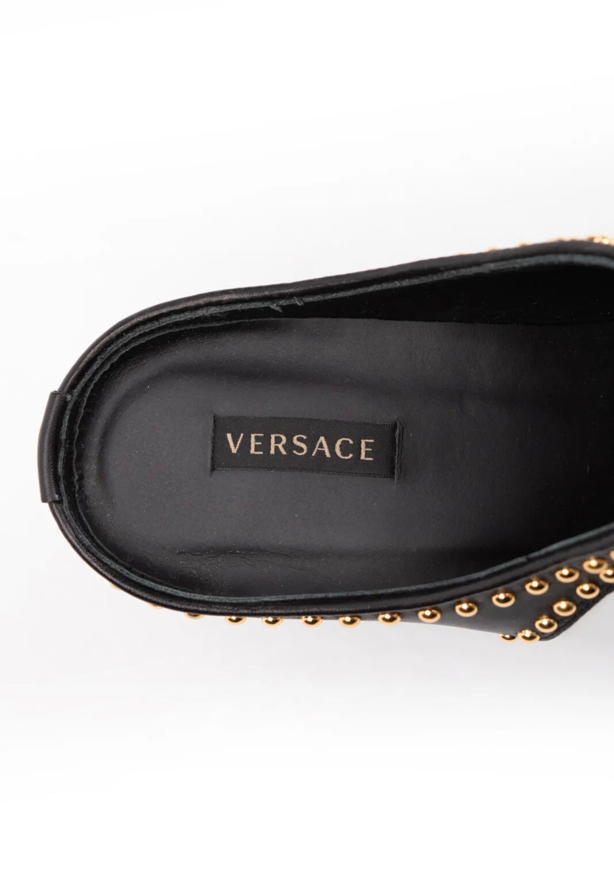 $1780 VERSACE Leather Mule Shoes US6 UK3 EU36 Medusa Head Stud Metal Toe