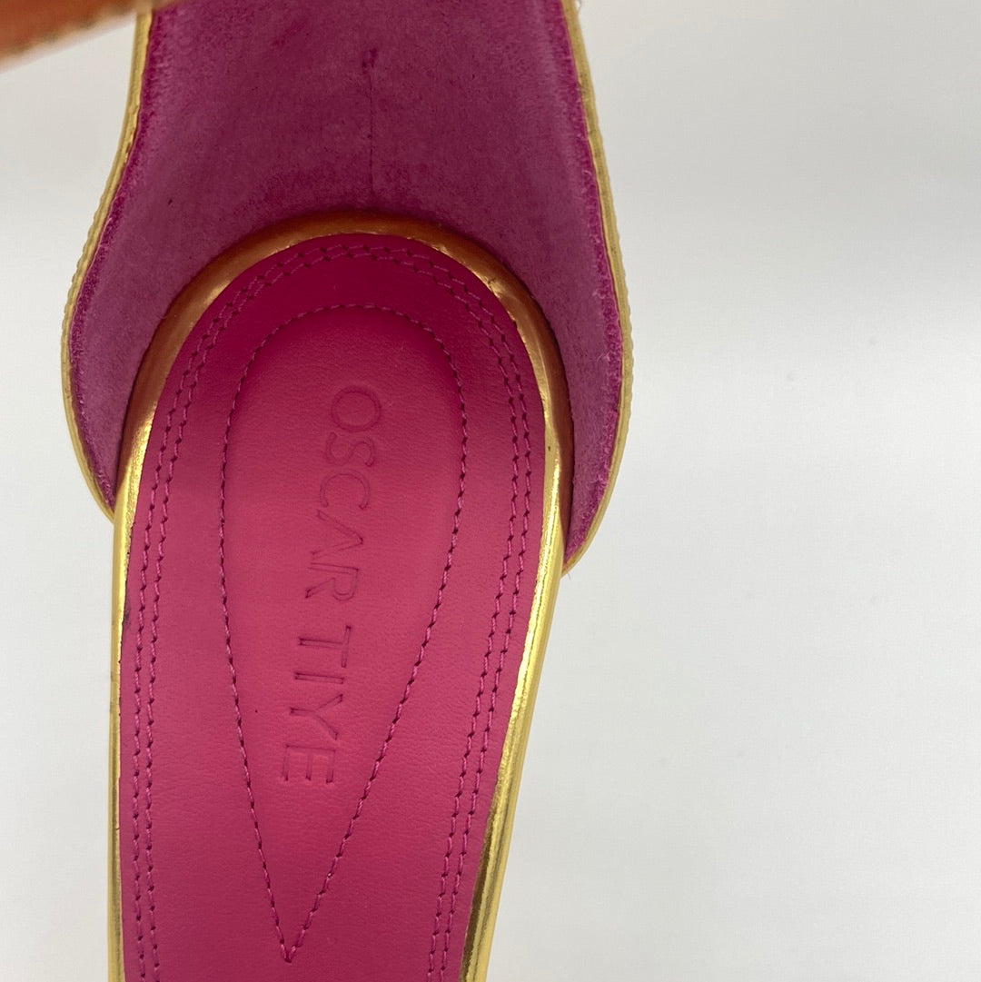 $599 OSCAR TIYE Minnie Leather Sandals US7 UK4 EU37 Ankle Strap Made in Italy