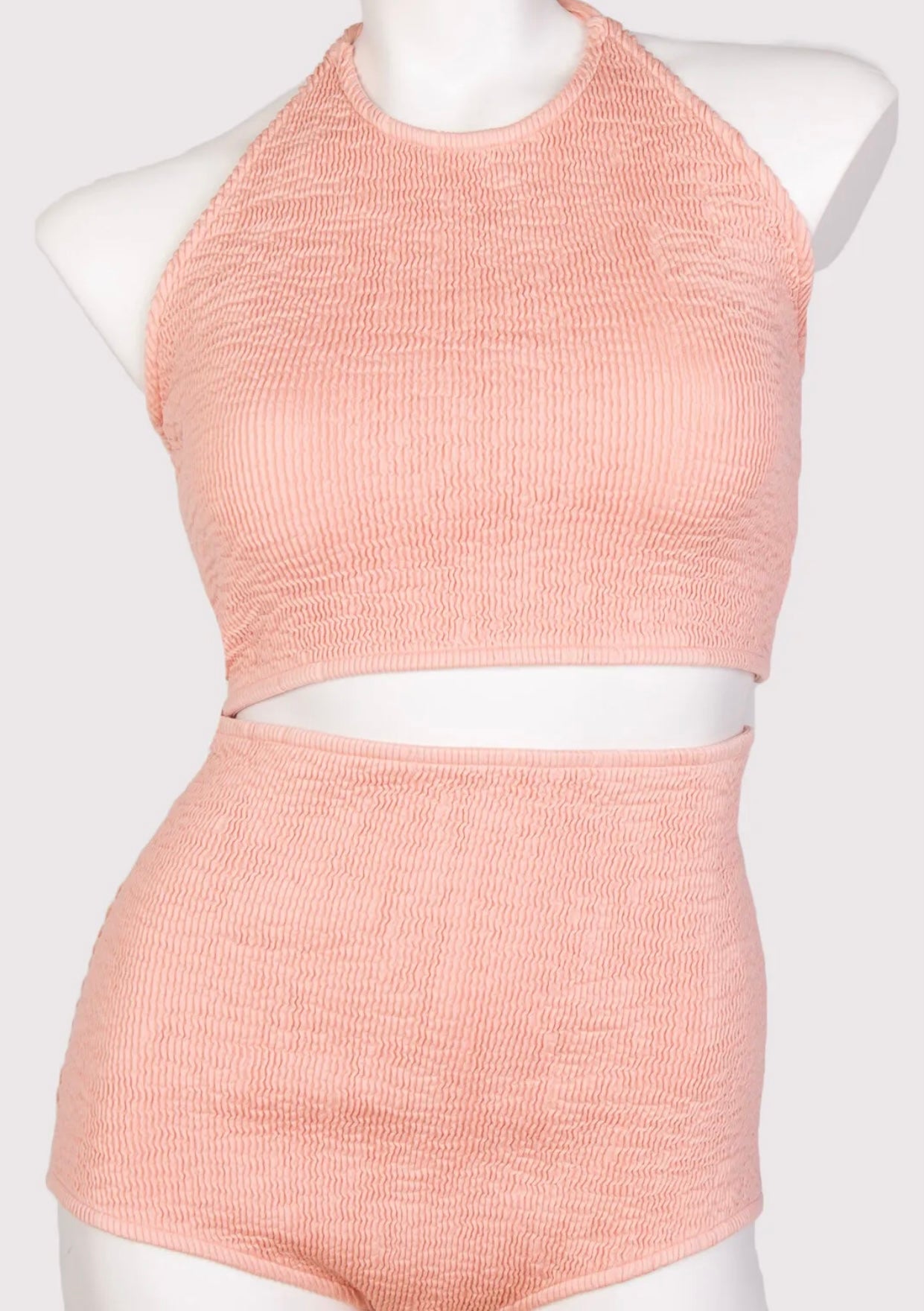 $490 BOTTEGA VENETA Pink Crinkle Bikini Set US8 IT44 L High-Waisted Made in Italy