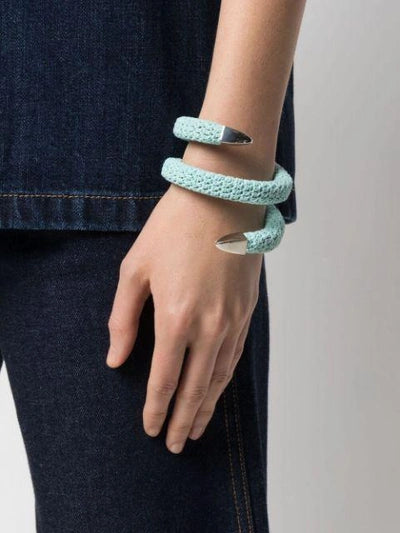 $650 BOTTEGA VENETA 925 Silver Coil Wrap Crochet Bracelet Engraved Snake