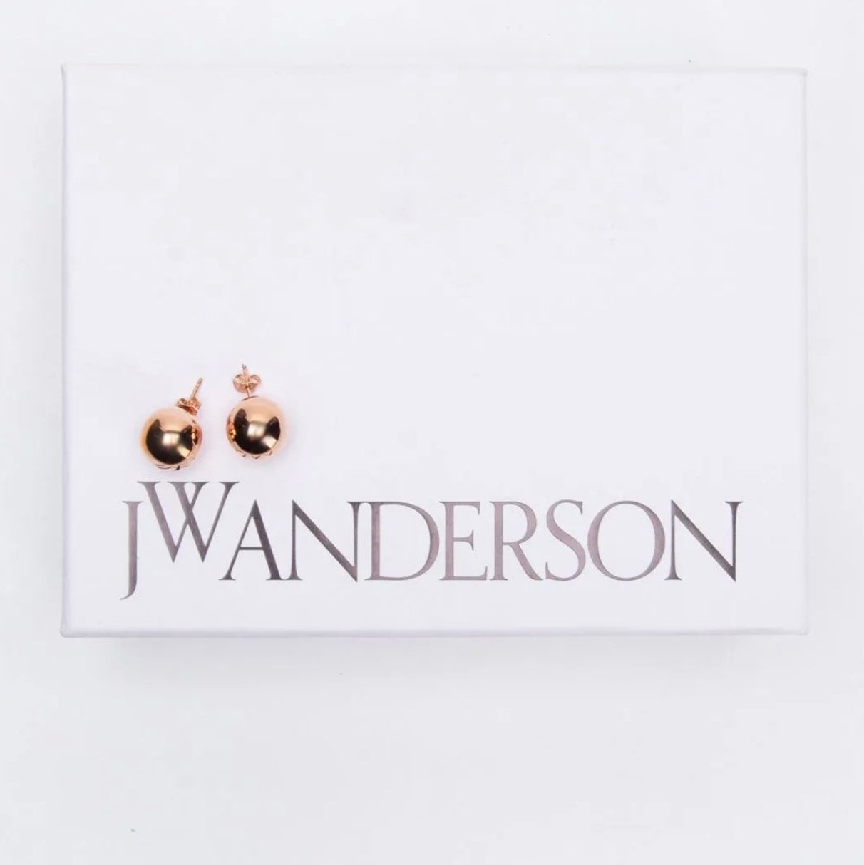 $299 JW ANDERSON Sphere Stud Earrings Gold Tone Polished Made in Italy