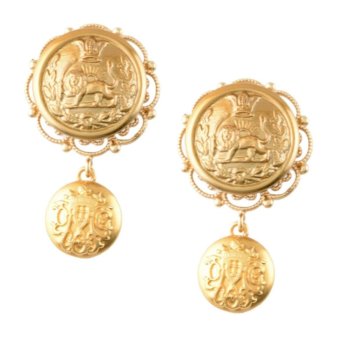 $1100 DOLCE & GABBANA Clip On Button Design Earrings Embossed Lion & Crown Made in Italy