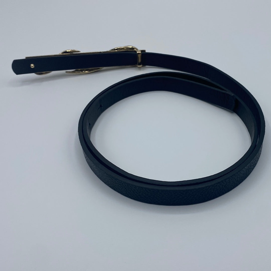 $650 Roberto Cavalli Black Leather Belt With Gold Plated Snake Buckle. Made in Italy