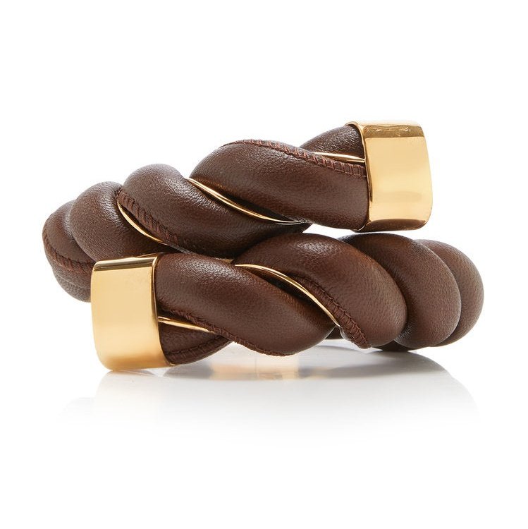 $1495 BOTTEGA VENETA 925 Silver & Leather Cuff Bracelet Size M Twisted