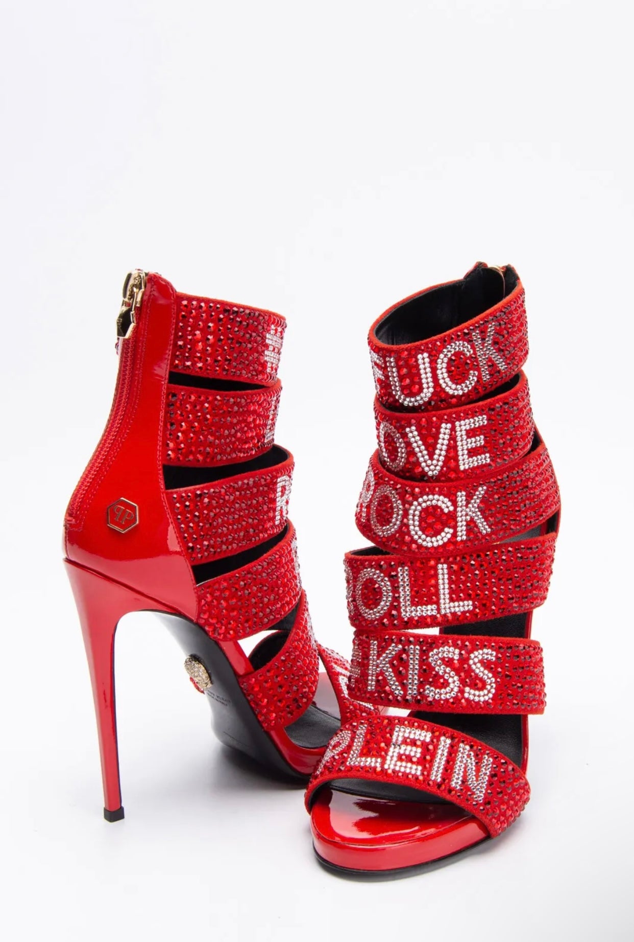 $2499 PHILIPP PLEIN Leather Strappy Sandals US5.5 EU36 UK3.5 Rhinestones