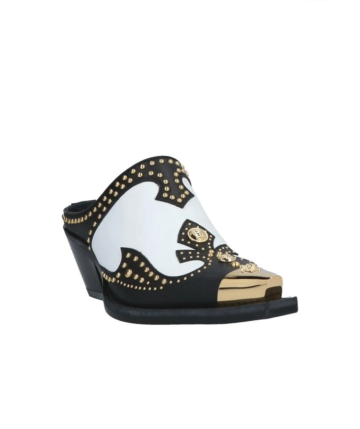$1780 VERSACE Leather Mule Shoes US6 UK3 EU36 Medusa Head Stud Metal Toe