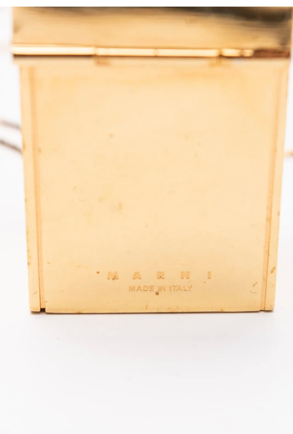 $499 MARNI Box Pendant Chain Necklace Gold Tone Logo Charm Made in Italy