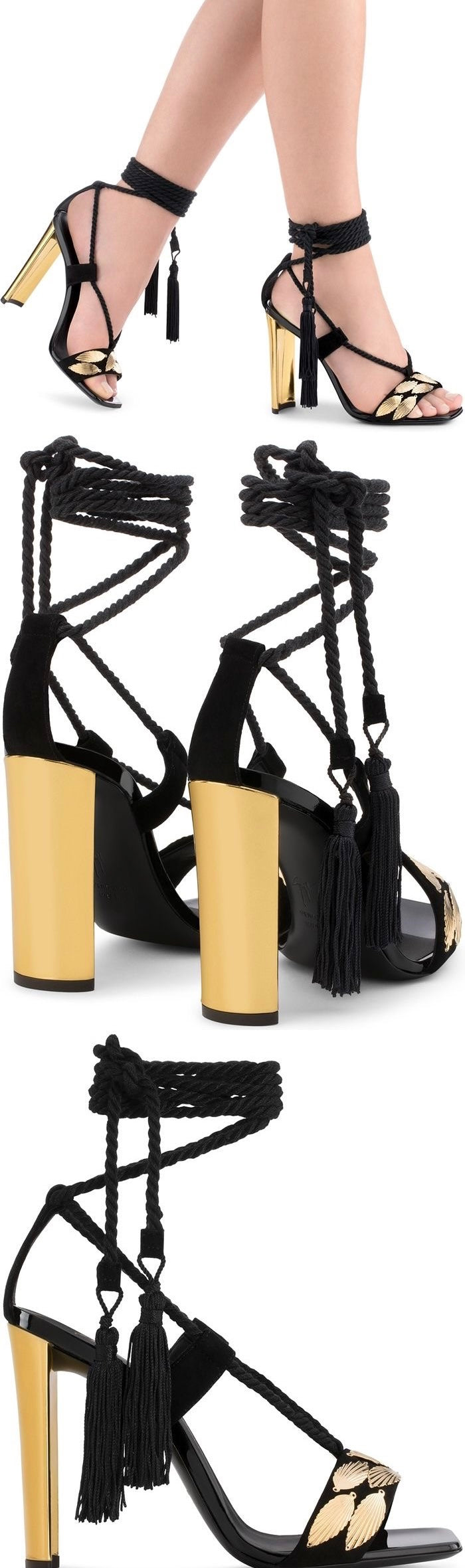 $1350 GIUSEPPE ZANOTTI Leather Ankle Tie Sandals US6 UK3 EU36 Heel Tassels