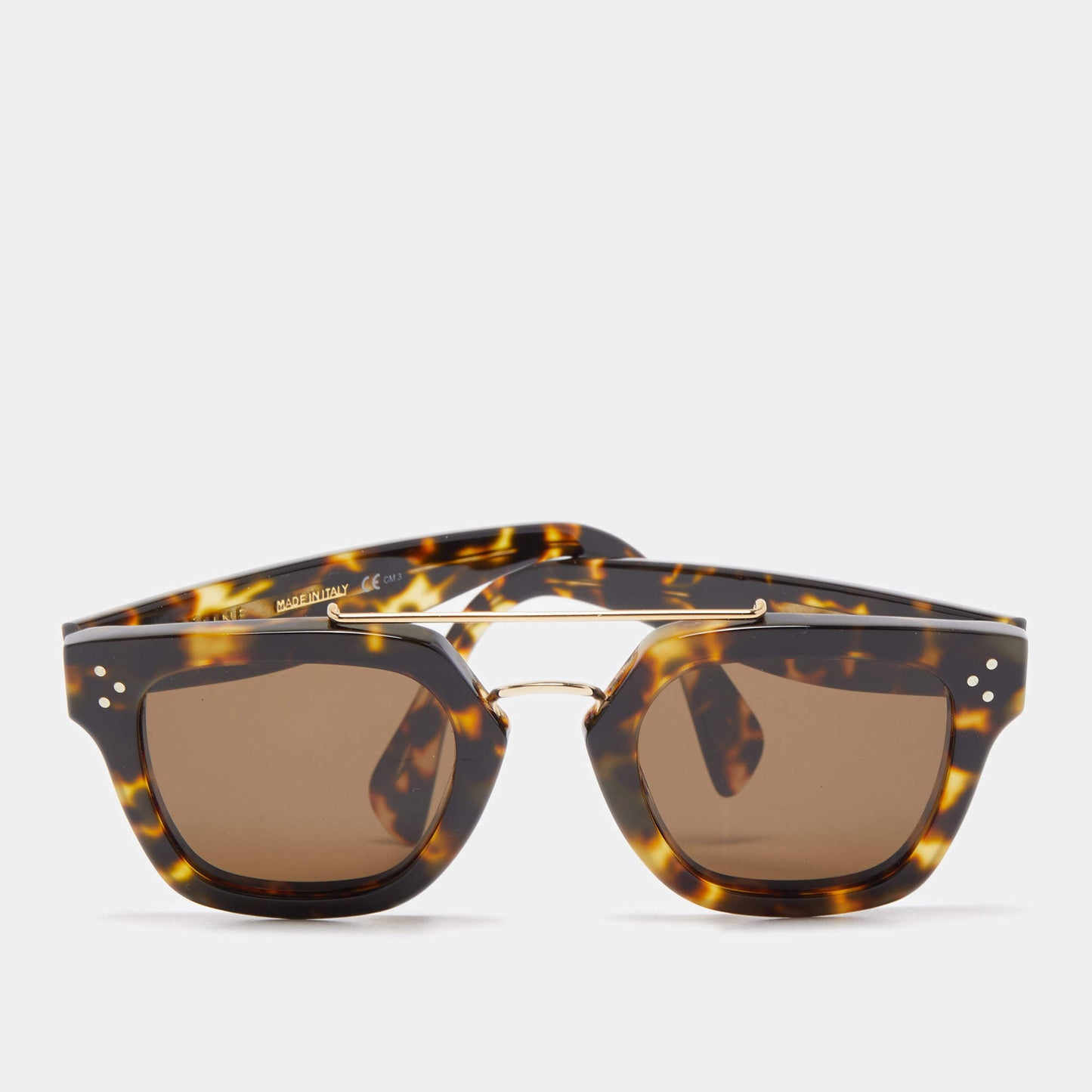 $380 Celine Made Italy CL 41043 49-24-150 Honey Tort Thick Gold Bridge Sunglasses #6