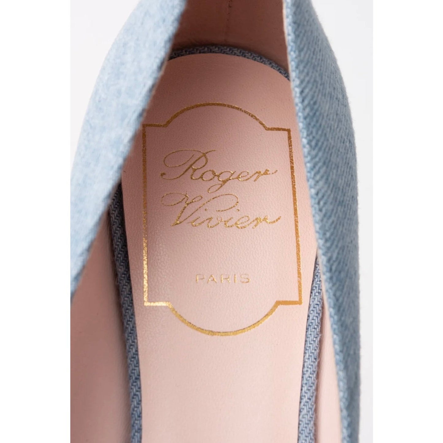 $950 ROGER VIVIER Denim Pump Shoes US5 UK2 EU35 Square Heel Made in Italy