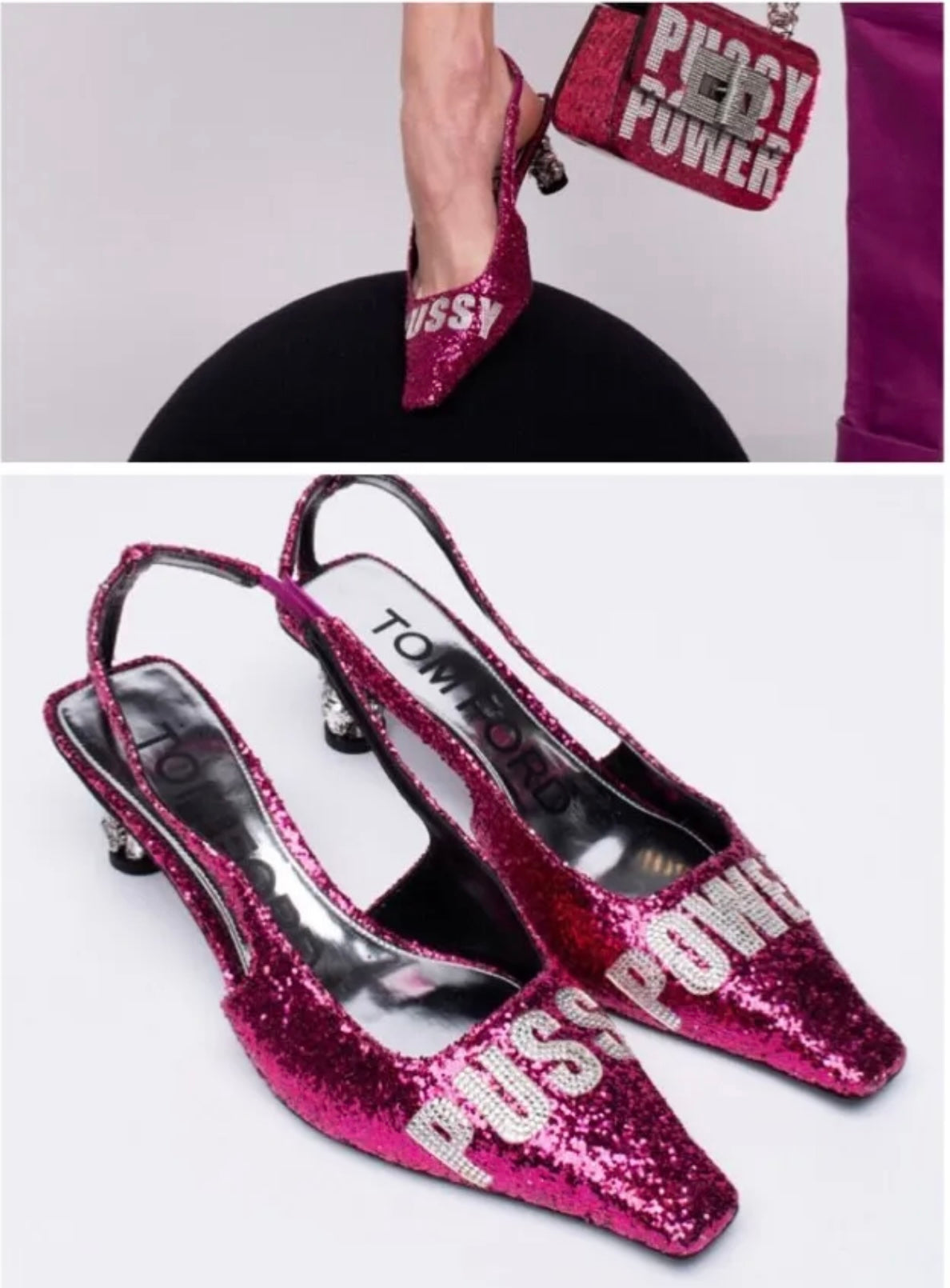 $1699 TOM FORD Glitter Slingback Shoes EU36 UK3 US6 Rhinestone Geometric Heels Made in Italy
