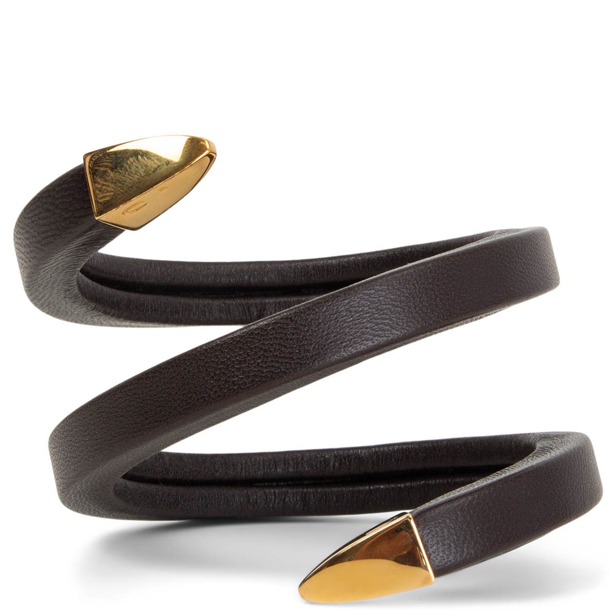 $620 BOTTEGA VENETA Leather & 925 Silver Cuff Coiled Bracelet Snake Head