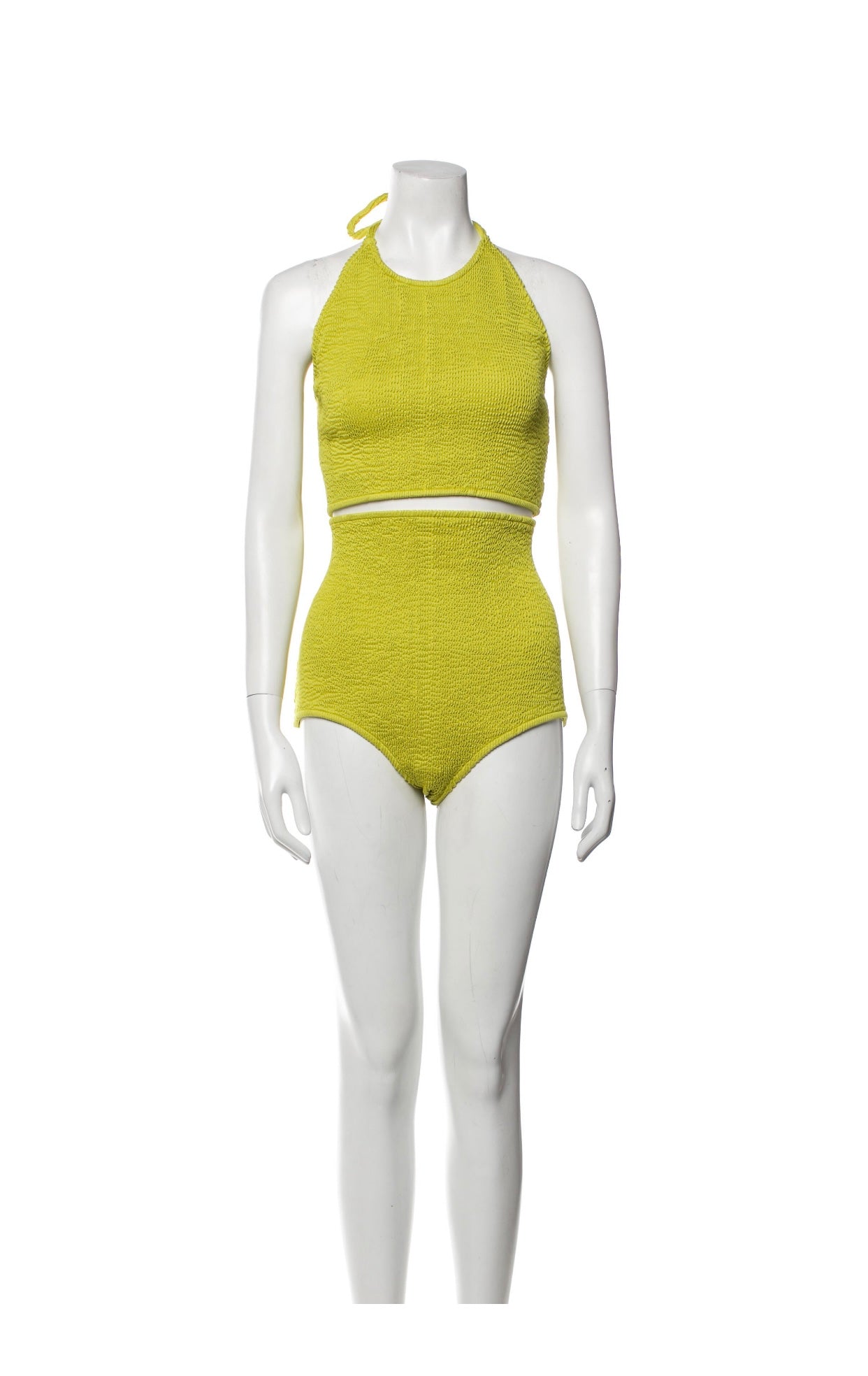 $490 BOTTEGA VENETA Green Crinkle Bikini Set US8 IT44 L High-Waisted Made in Italy
