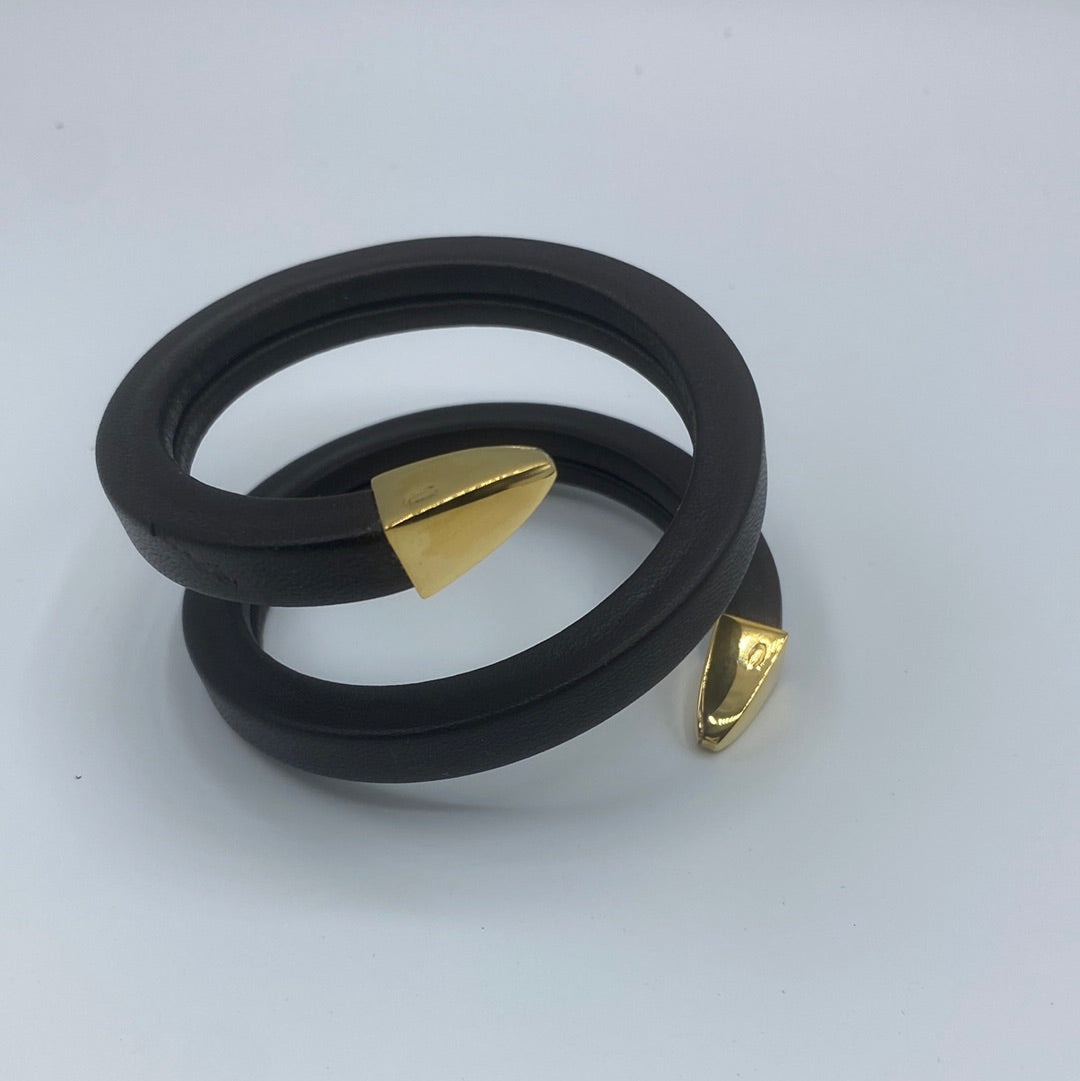 $620 BOTTEGA VENETA Leather & 925 Silver Cuff Coiled Bracelet Snake Head