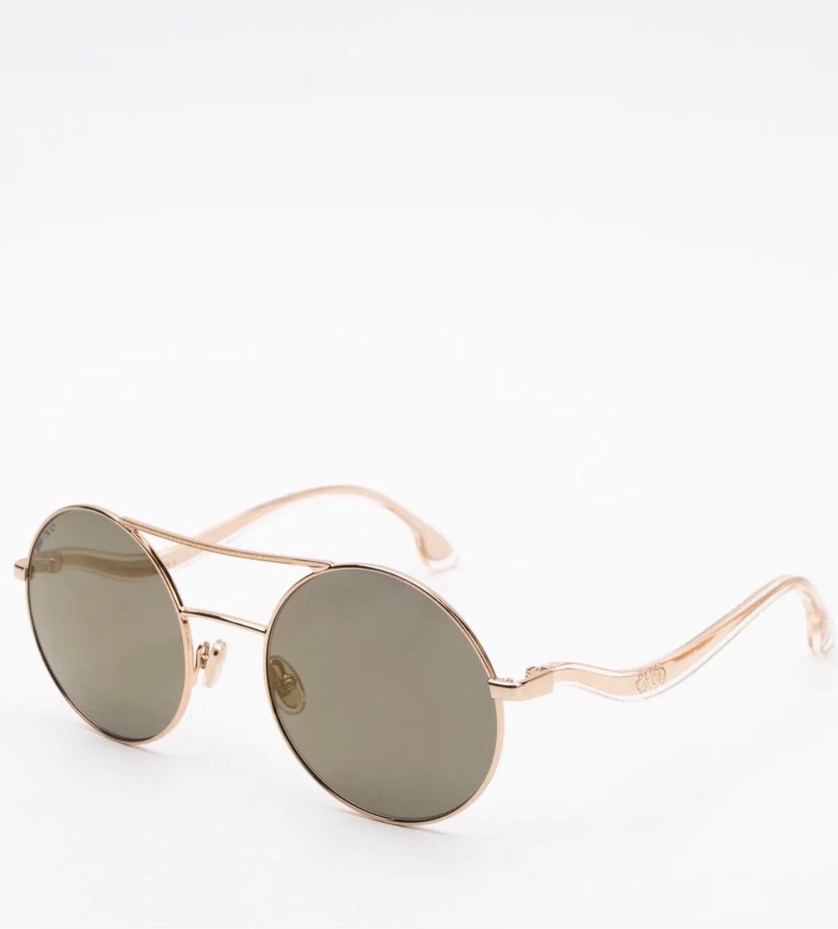 $449 JIMMY CHOO MAELLE/S Mirrored Round Pilot Sunglasses Glitter Temples