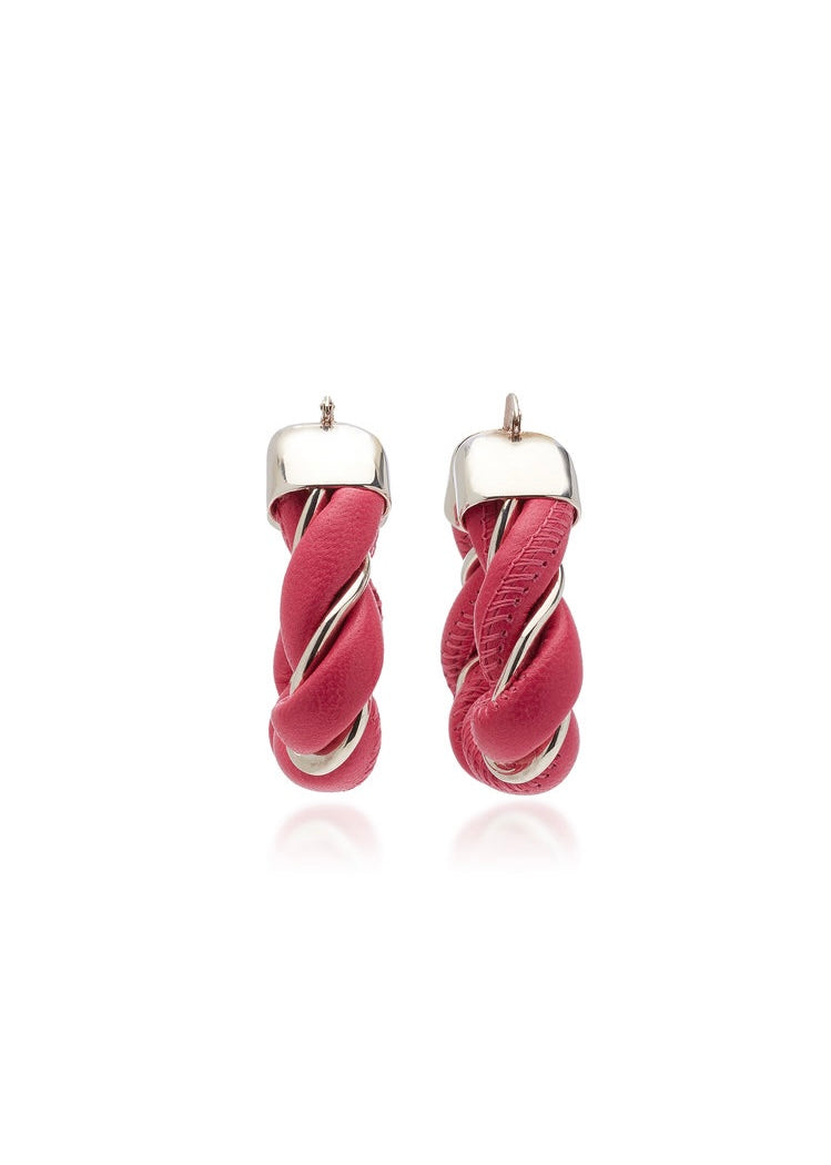 $580 BOTTEGA VENETA 925 Sterling Silver & Leather Twisted Triangle Earrings