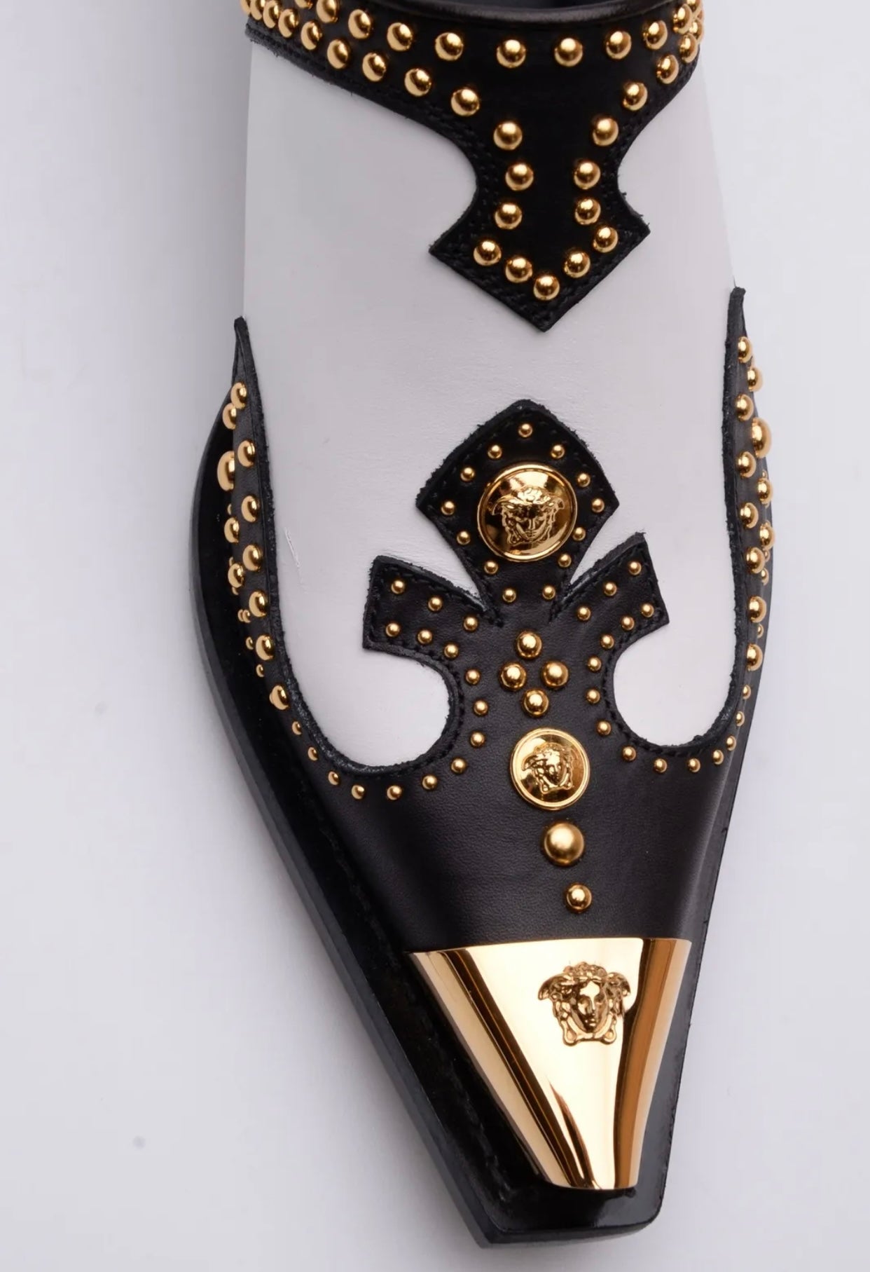 $1780 VERSACE Leather Mule Shoes US6 UK3 EU36 Medusa Head Stud Metal Toe