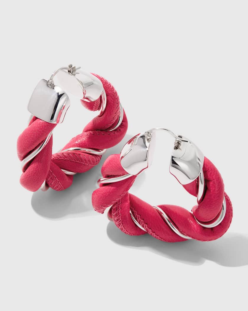 $580 BOTTEGA VENETA 925 Sterling Silver & Leather Twisted Triangle Earrings