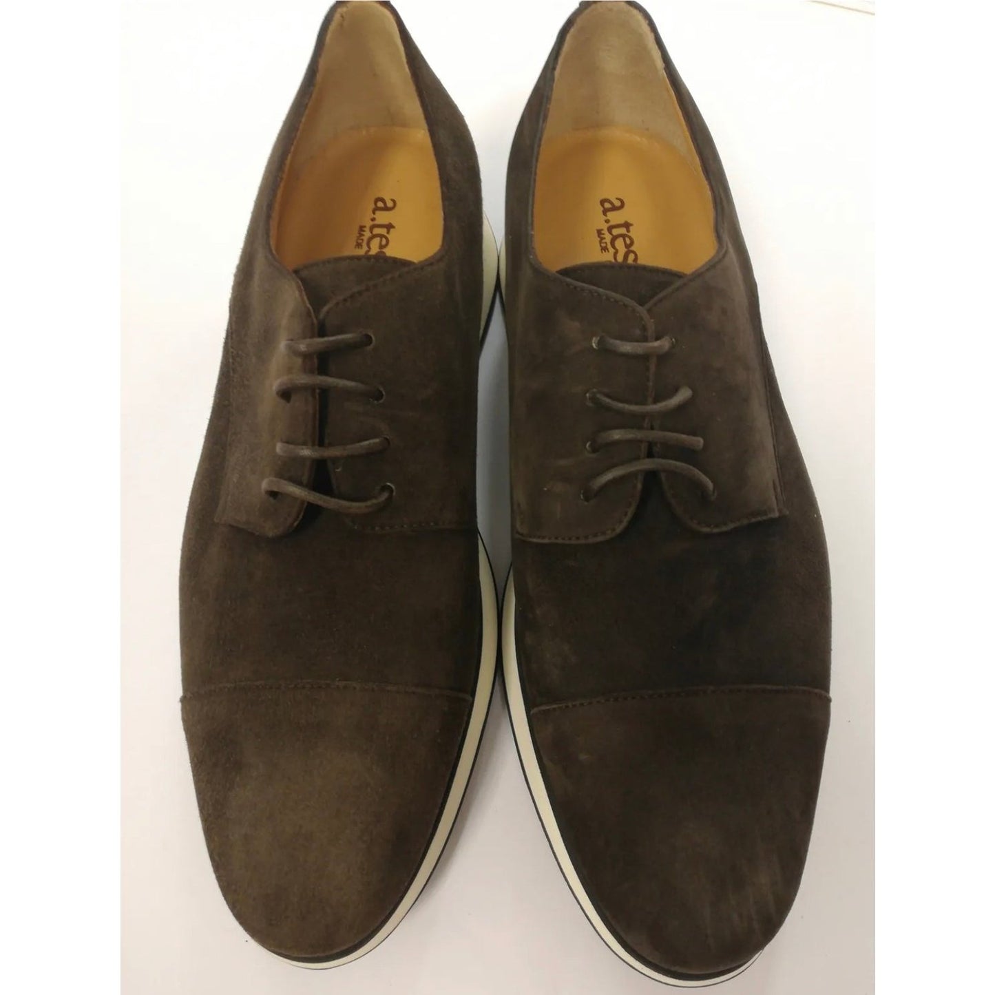 $550 A.TESTONI Leather Derby Shoes US8 UK7 EU41 Brown Made in Italy