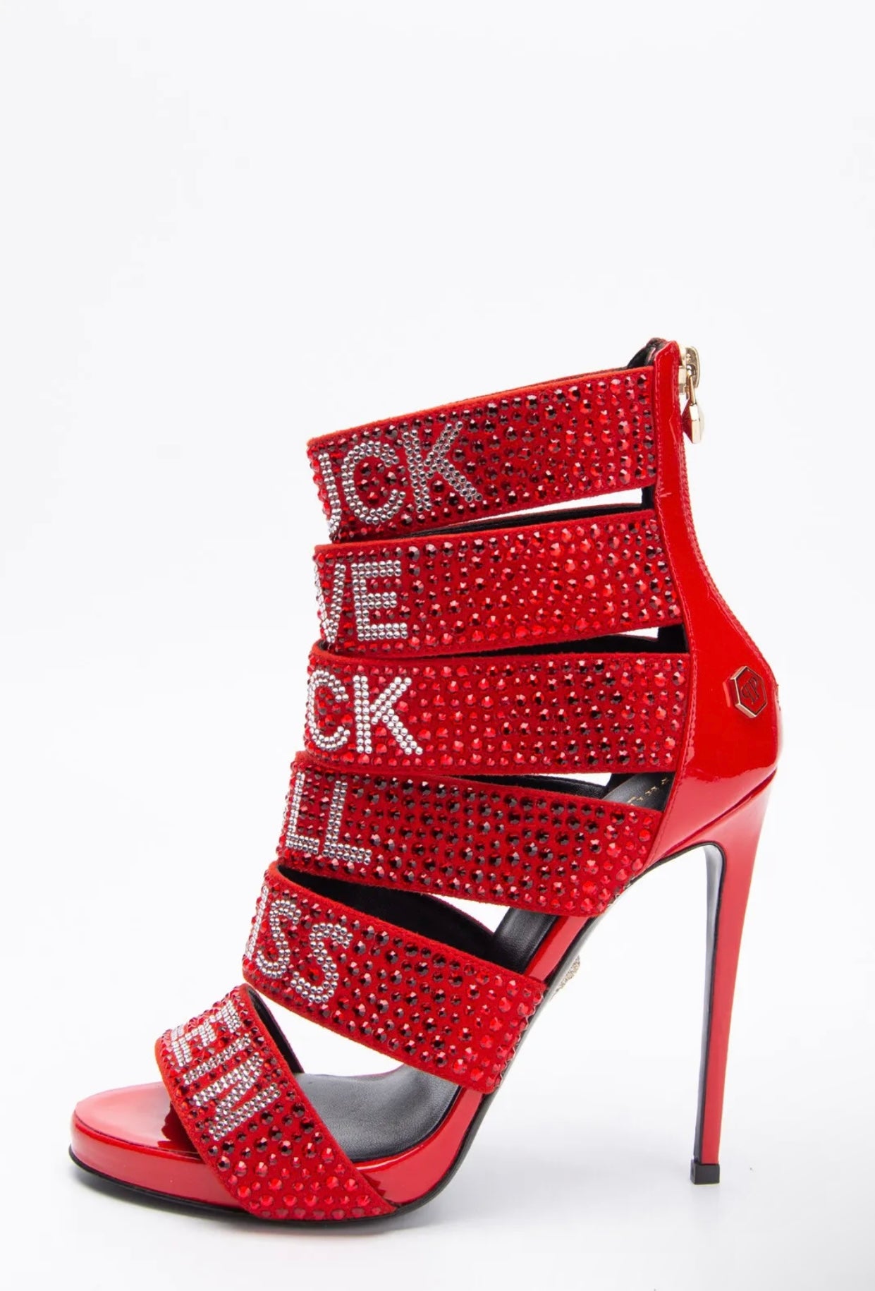 $2499 PHILIPP PLEIN Leather Strappy Sandals US5.5 EU36 UK3.5 Rhinestones