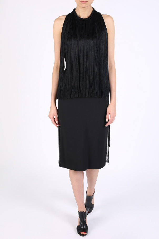 $2965 Stella Mccartney Women's Sleeveless A Line Fringe Midi Dress Black Size US 0