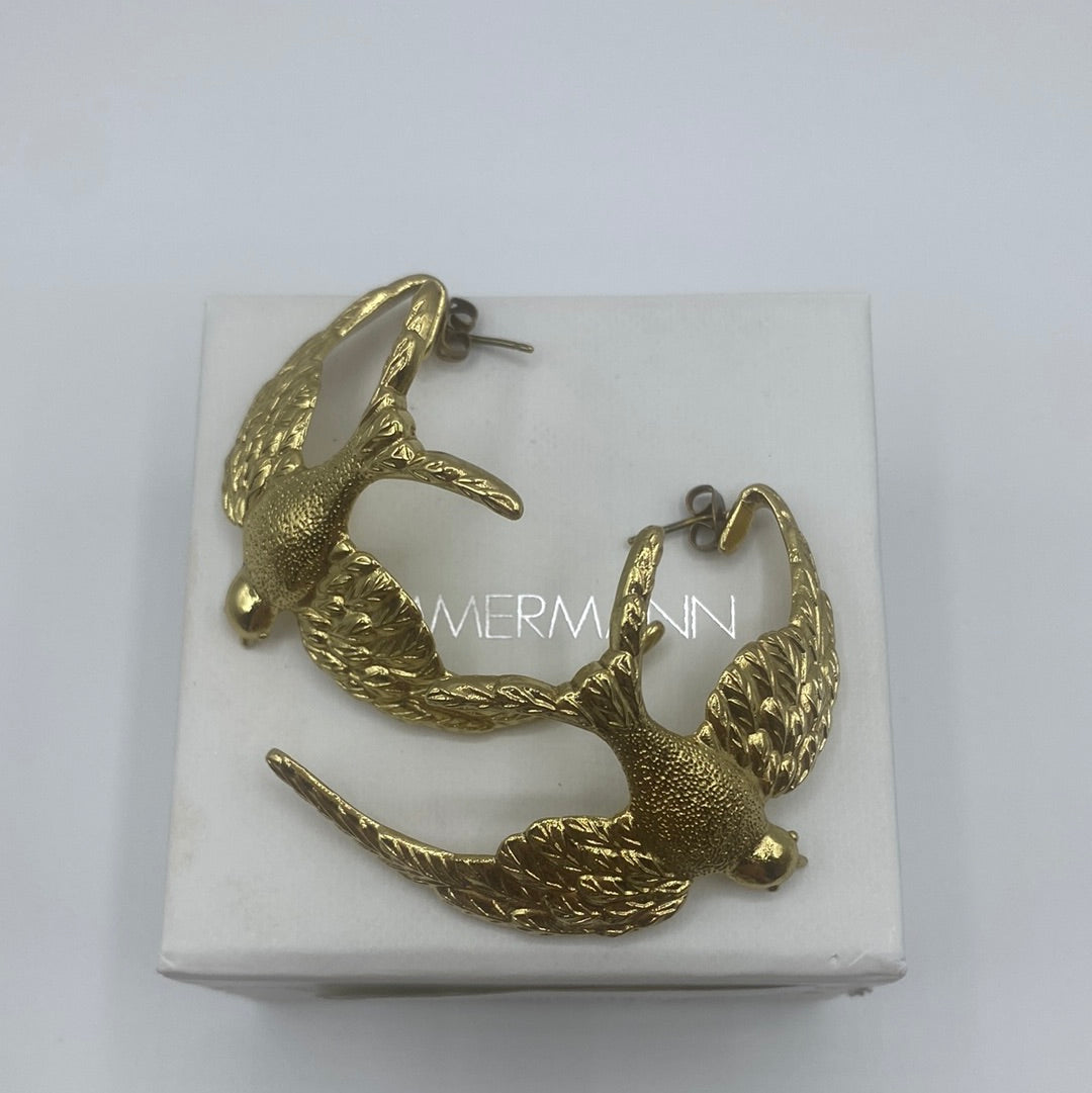 $249 Large Swallow Hoop Earrings Gold Tone Butterfly Closure. Made in Australia