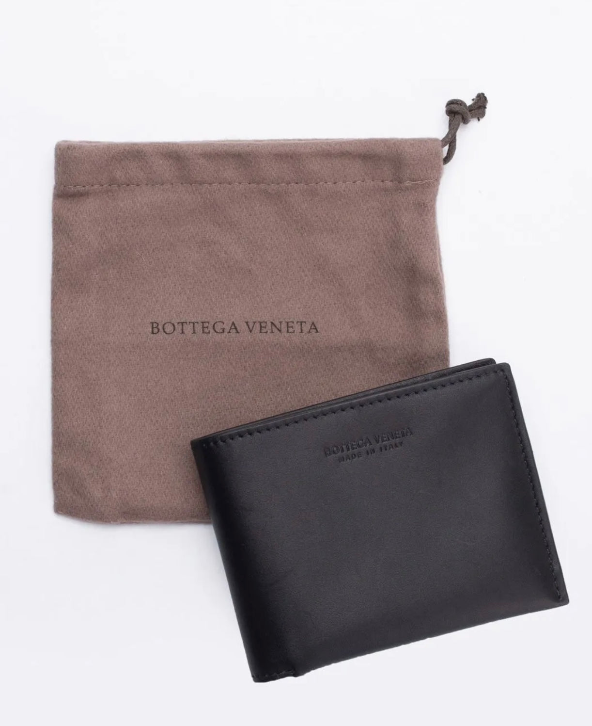 $650 BOTTEGA VENETA Leather Bifold Wallet Black Card Pockets Made in Italy