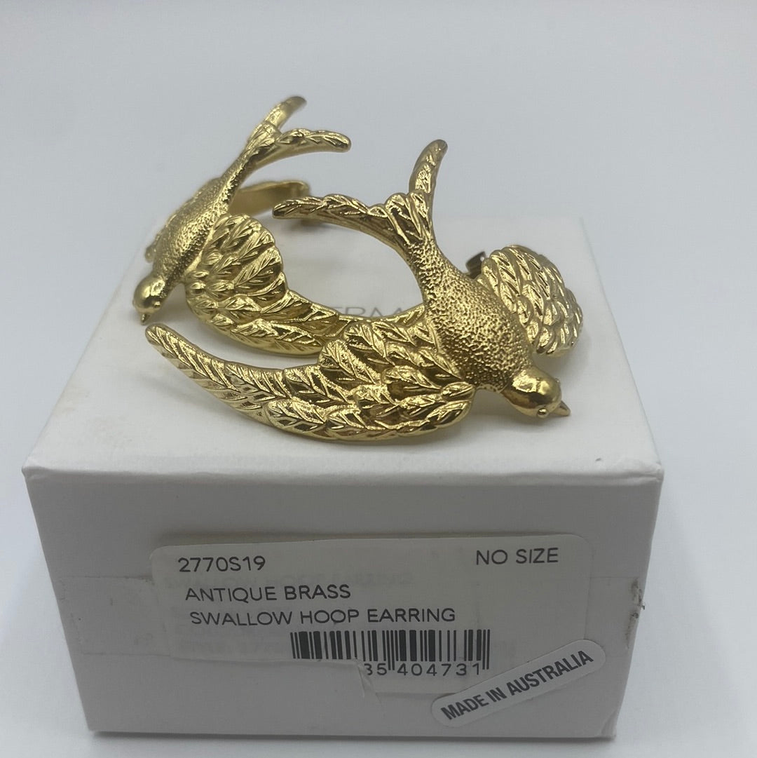$249 Large Swallow Hoop Earrings Gold Tone Butterfly Closure. Made in Australia