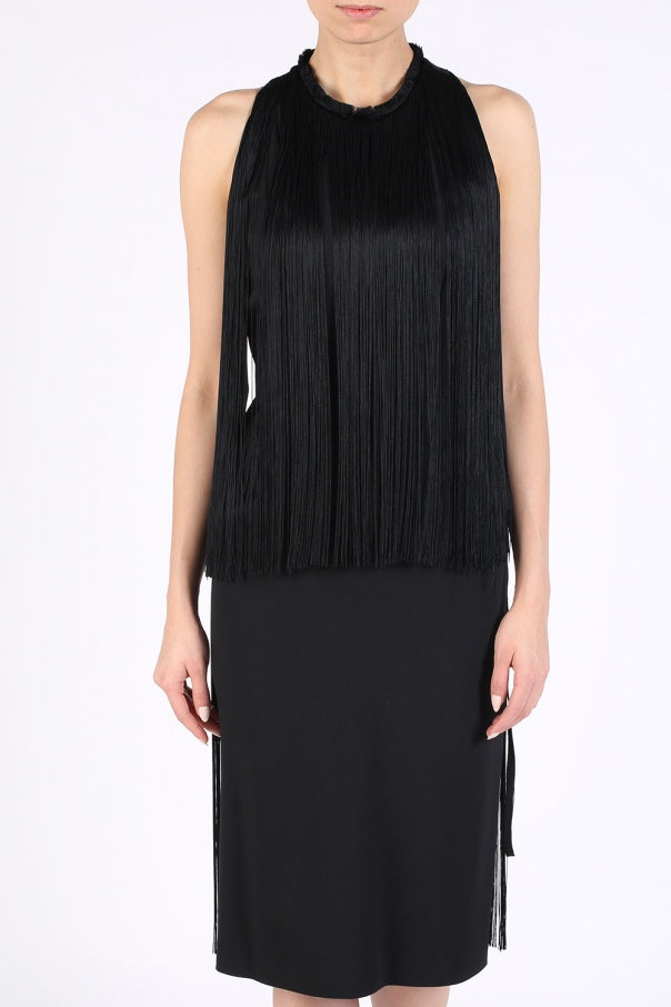 $2965 Stella Mccartney Women's Sleeveless A Line Fringe Midi Dress Black Size US 0
