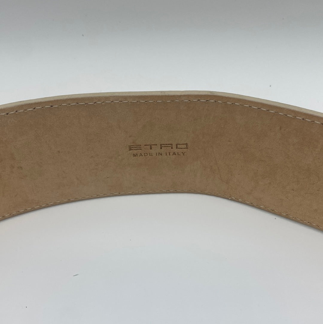 $860 ETRO Leather waist Belt, Size 75/30, Floral Pattern, lace up Front Closure.