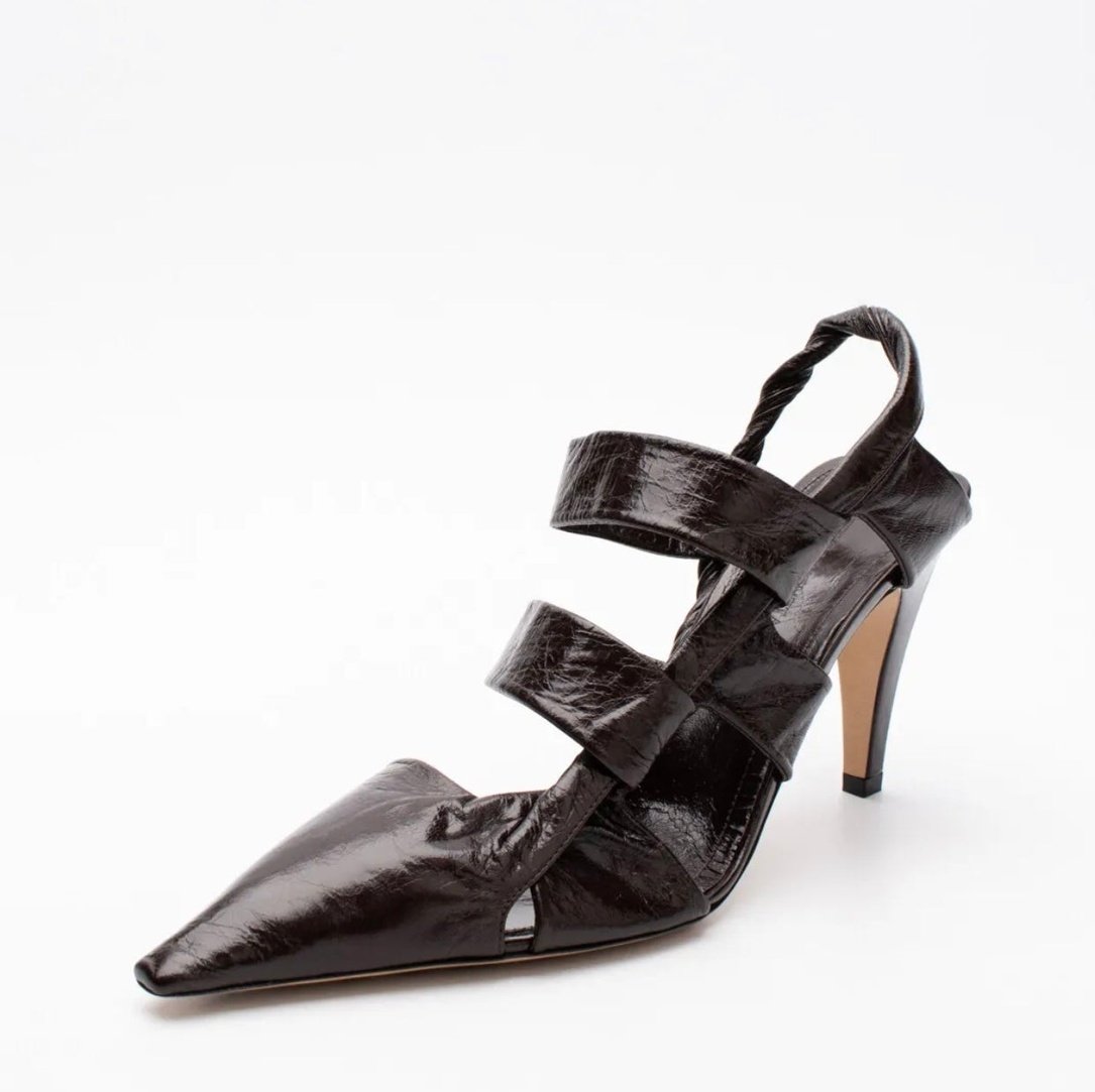 $1250 BOTTEGA VENETA Point Leather Slingback Shoes US10 EU40 UK7 Crushed. Made in Italy