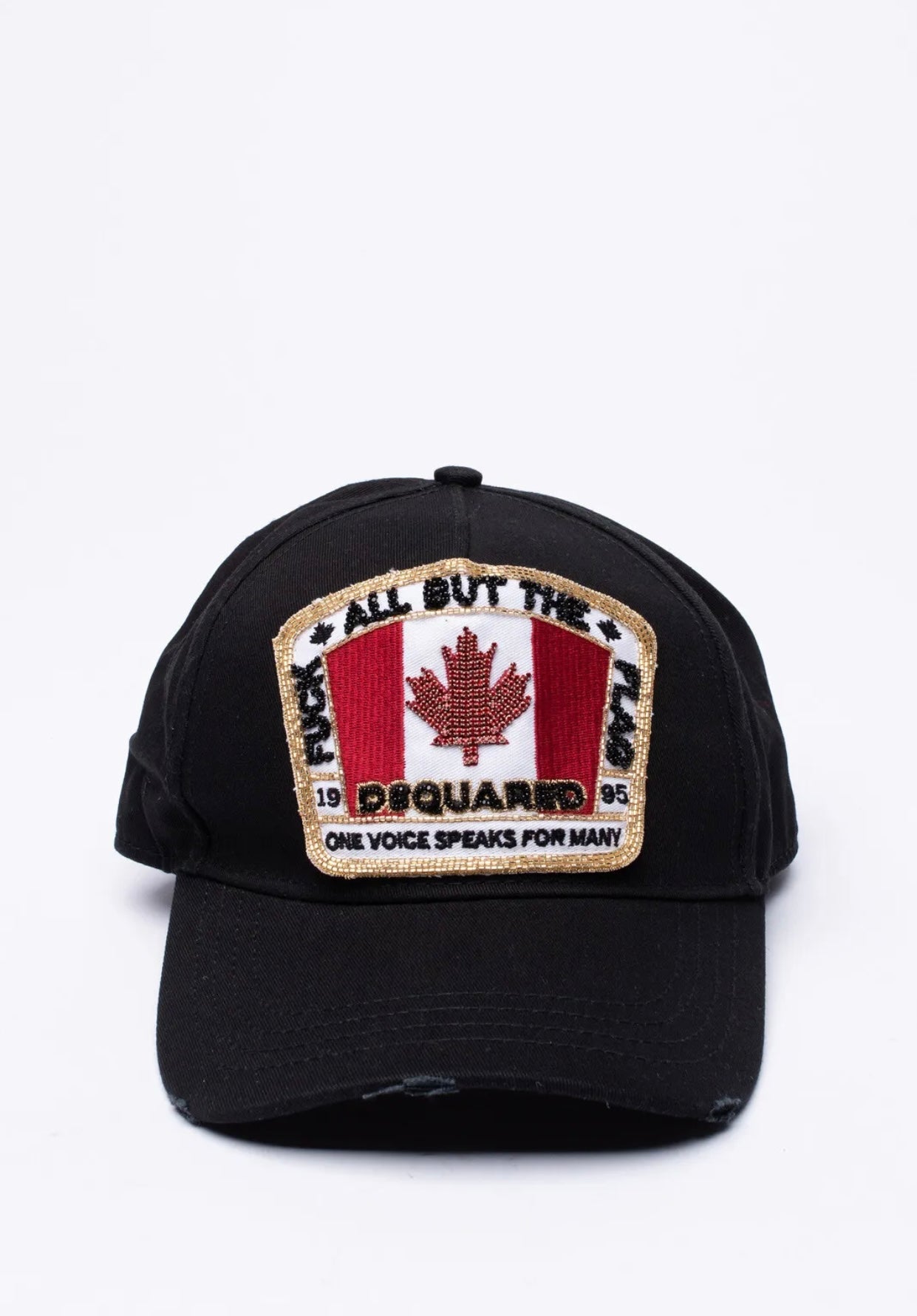 $180 DSQUARED2 Baseball Cap One Size Distressed Beaded Logo & Vulgar Slogan