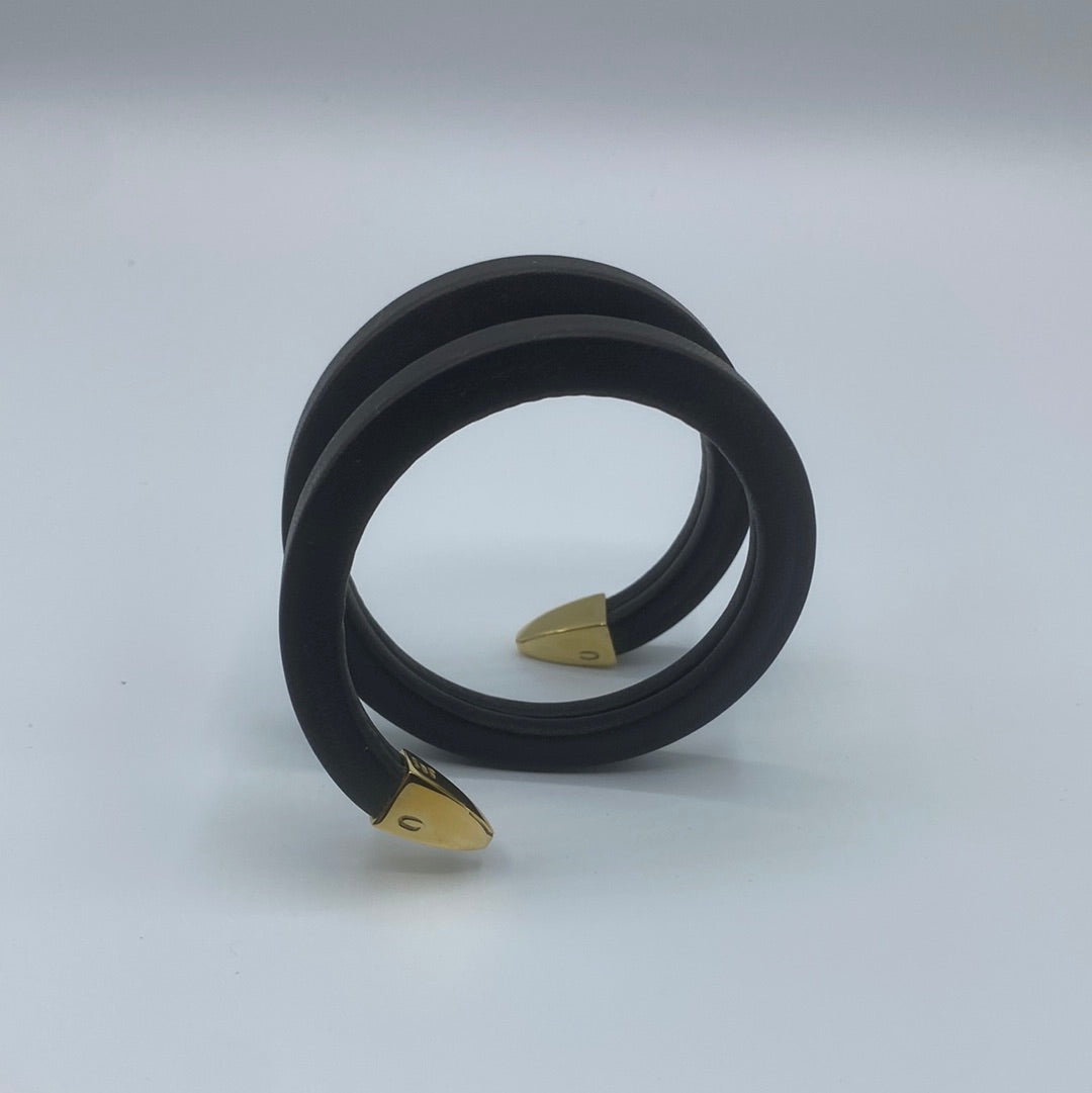 $620 BOTTEGA VENETA Leather & 925 Silver Cuff Coiled Bracelet Snake Head