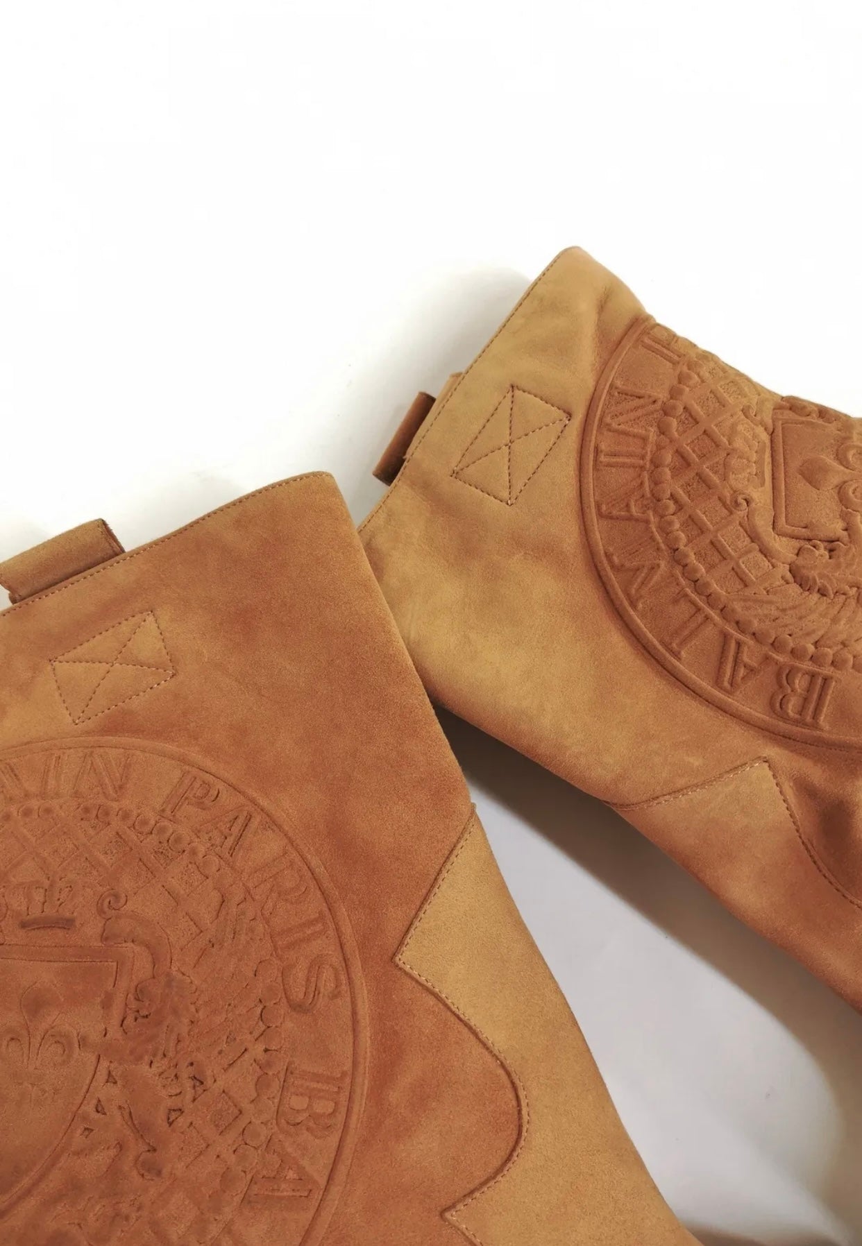 $1050 BALMAIN Leather Ankle Boots US7 UK4 EU37 Blazon Logo Heel Made in Italy
