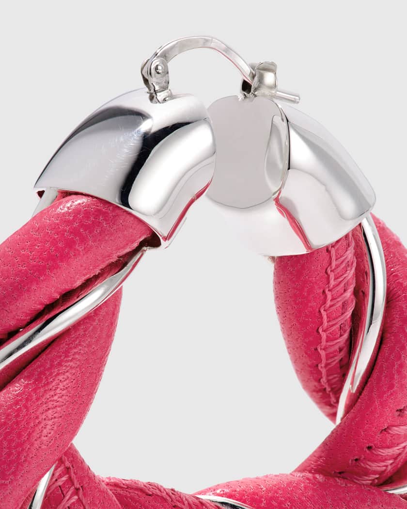 $580 BOTTEGA VENETA 925 Sterling Silver & Leather Twisted Triangle Earrings